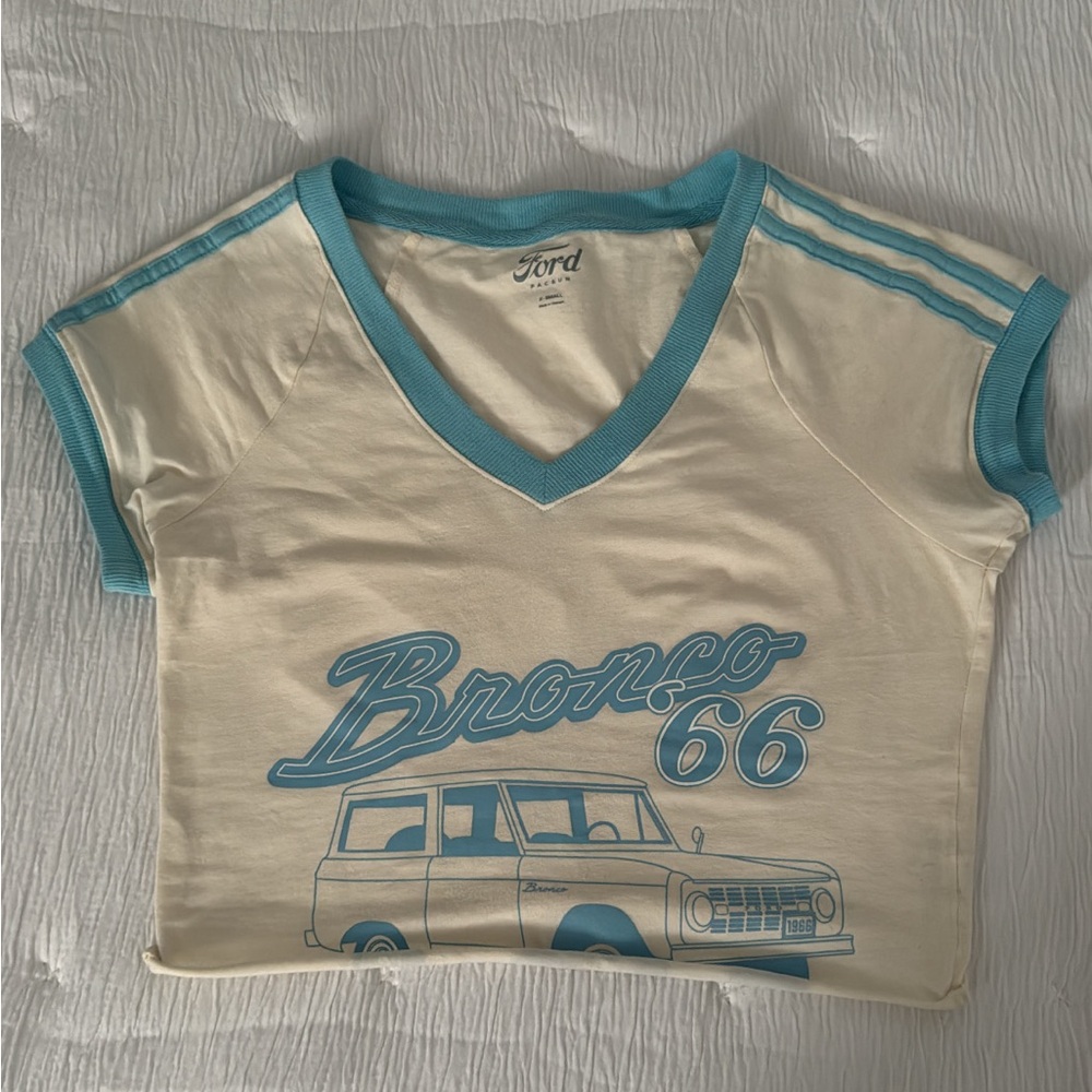 Cream and blue Ford Bronco crop top